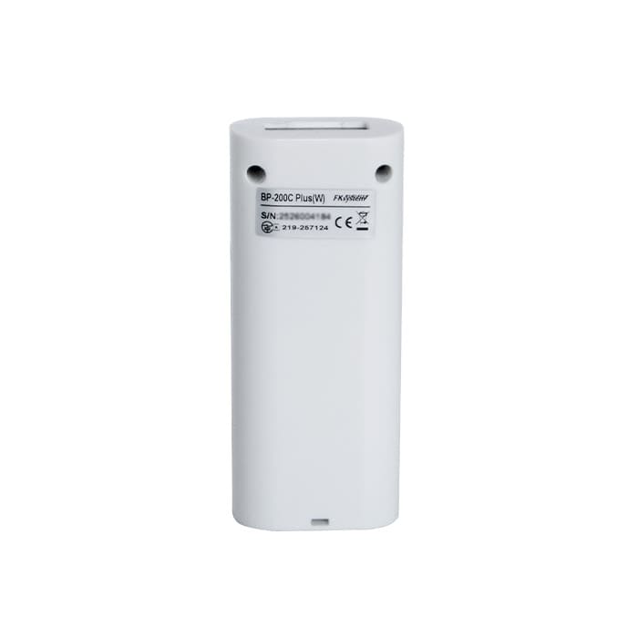 エフケイシステム QR対応 抗菌ワイヤレスバーコードリーダー BP-200C Plusの背面のイメージ。シリアル番号が記載されたラベルが貼られている。