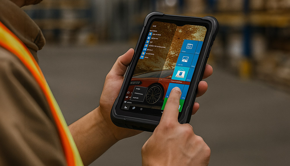 日本ノヴァシステムの産業用6.5インチwindowsハンディターミナル NS605 を現場利用イメージ