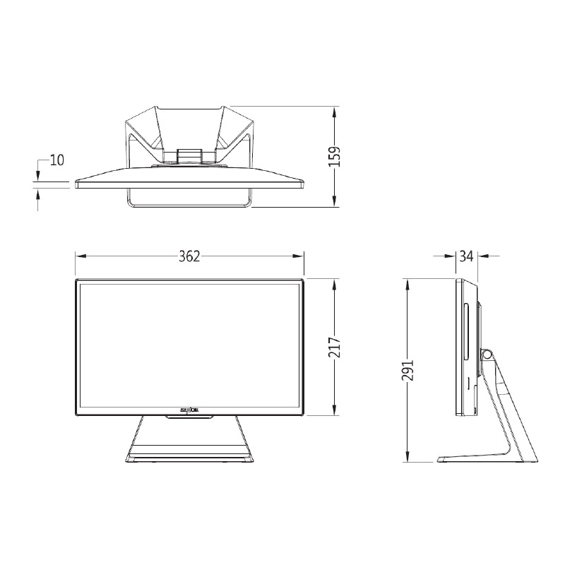 エフケイシステム 防塵防水 タッチパネルPC「K6ve」のサイズ図解