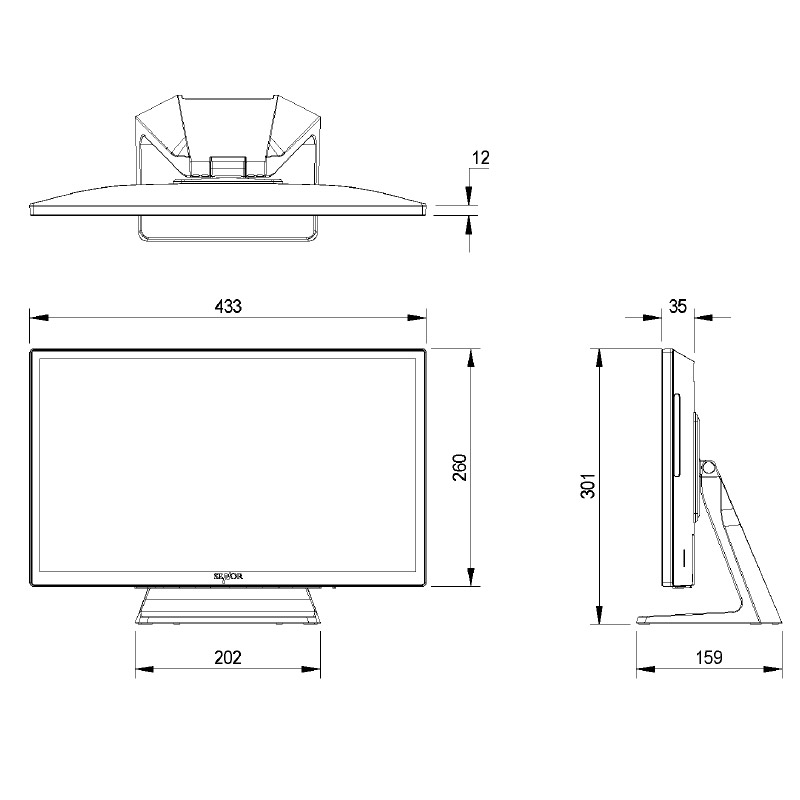 エフケイシステム 防塵防水 タッチパネルPC「K8ve」のサイズ図解