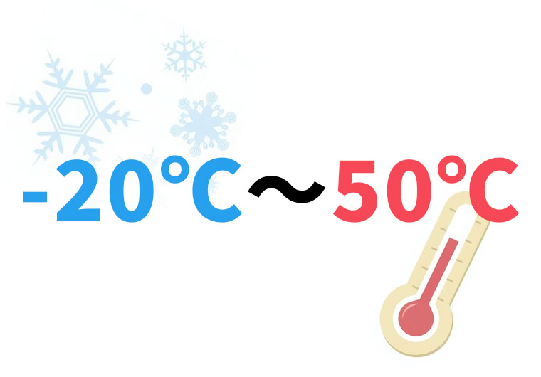 -20〜50℃の使用温度範囲に対応