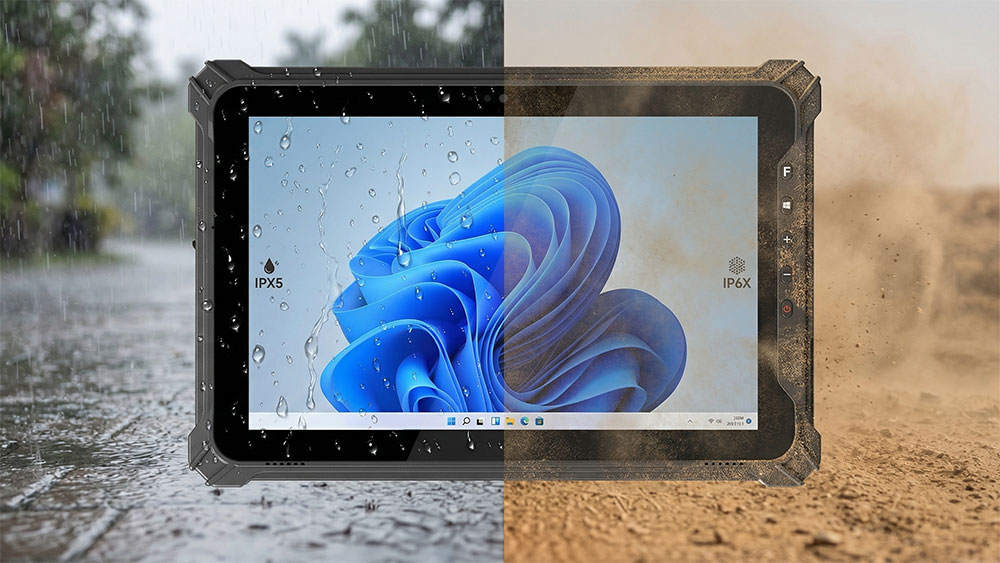 防水・防塵性能を表現したWindowsタブレットPCのイメージ