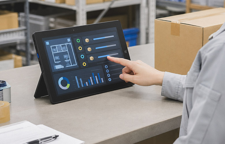 物流倉庫で在庫や入出荷状況を確認するF3P10-N972BK